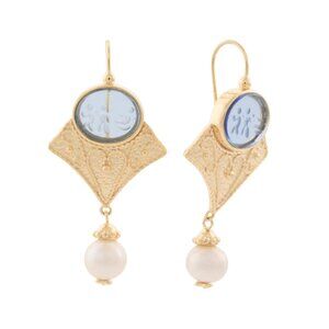 TAGLIAMONTE Italy 18kt Gold Plated Baby Blue Venetian Glass Drop Earrings